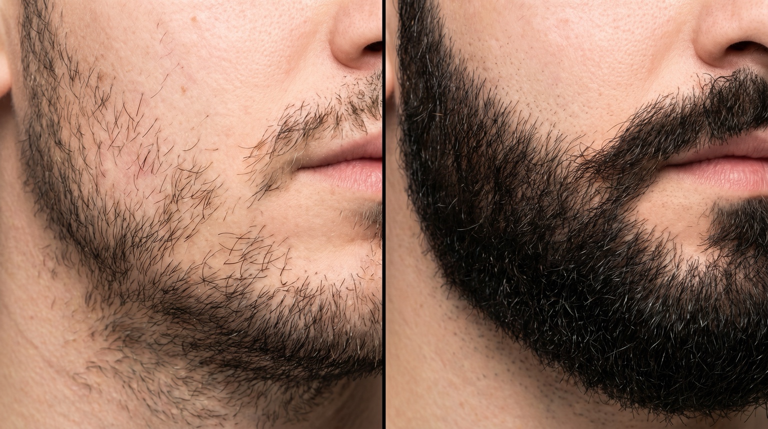 Beard restoration before-and-after comparison