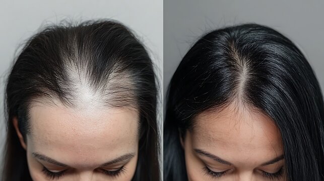 Female hair restoration before-and-after comparison